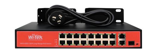 WI-TEK WI-PS518GV SWITCH 16 FE+2 GE+1 SFP POE 802.3 AF/AT HASTA 150 W