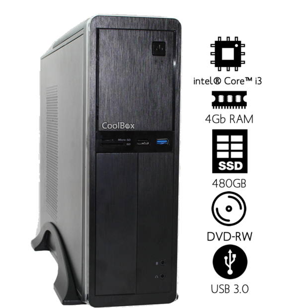 Equipo Sobremesa Slim Intel Core i3 Processors 10 generacin / RAM 4GB DDR4/ SSD 480GB **/ DVD-RW/ Grfica intel