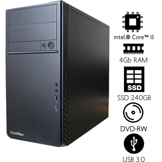 Equipo Semitorre Intel® Core i5 Processors 10ª generación / RAM 4GB DDR4/ SSD 240GB **/ DVD-RW/ Gráfica intel