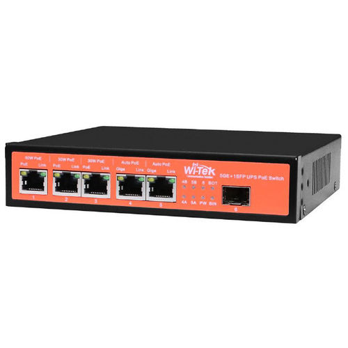 WI-TEK WI-PS306GF-UPS SWITCH POE 5 GE+1 SFP 802.3 AF/AT o 24 V PASIVO ALIMENTADO 12 V HASTA 120 W