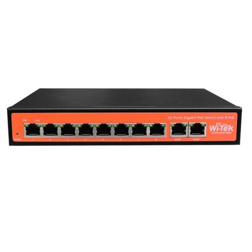 WI-TEK WI-PS308G SWITCH POE 802.3 AF/AT 8 GIGABIT+2 GIGA UP-LINK SOBREMESA HASTA 120 W