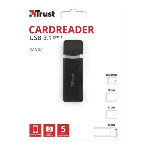LECTOR DE TARJETAS EXTERNO TRUST NANGA USB 3.1 - COMPATIBLE SD / MICRO SD / M2 / MS - TAMAO COMPACTO