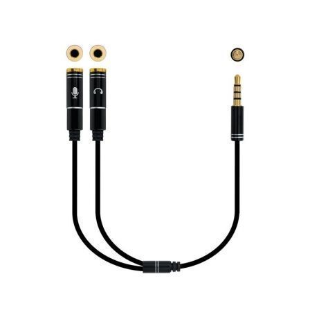 Adaptador Audio  Jack 3.5 Macho - 2x Jack 3.5 Hembra/ 30cm/ Negro