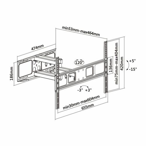 SOPORTE PARED EXTENSIBLE DOBLE BRAZO WT70TSLE-023 para TV de 37-70"/ hasta 40kg