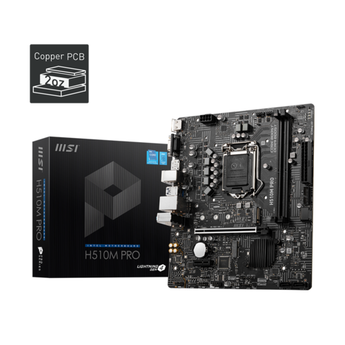 PLACA BASE MSI H510M PRO-E,INTEL,1200,H510,2DDR4,64GB,VGA+HDMI,GBLAN,4SATA3,4USB3.2,MATX