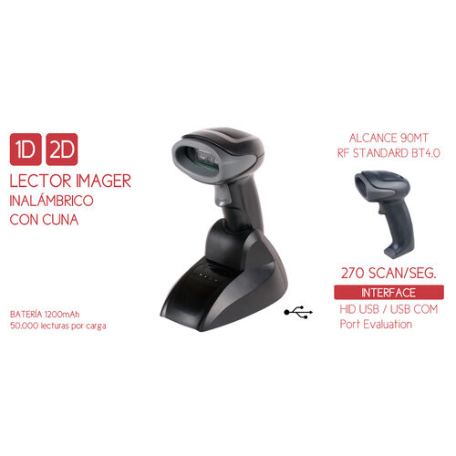 LECTOR CODIGO DE BARRAS SEYPOS PRO-CODE 2D BT WIRELESS USB NEGRO CON CUNA DE CARGA