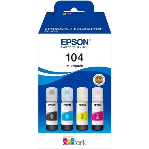 Botella de Tinta Original Epson n104 Multipack/ Negro/ Cian/ Amarillo/ Magenta