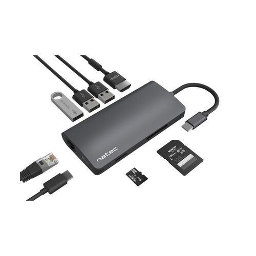 ADAPTADOR DOCKSTATION NATEC FOWLER 2 USB-C-A 3XUSB 3.0,HDMI 4K,RJ45,SD,MSD