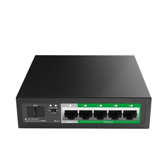 Switch PoE 802.3af/at 5 puertos Gigabit (4 PoE) +1 Slot SFP sobremesa. Hasta 52 W DIP V-Lan