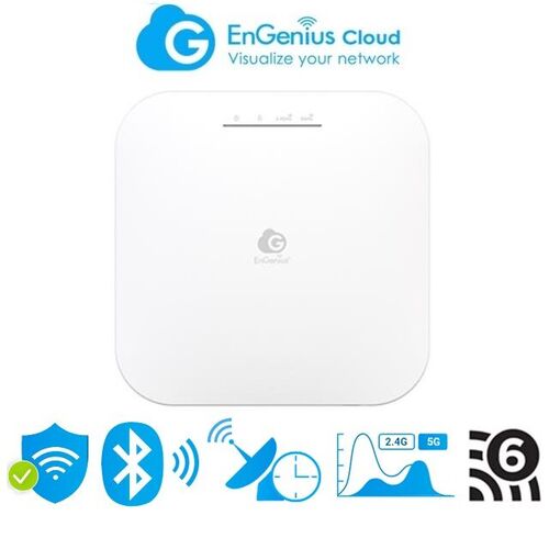 Punto Acceso ENGENIUS ECW220S AP Interior 802.11a/ac/ax/b/g/n Doble Banda WIFI6 1800 Mbps, 1 Gigabit PoE 802.3af/at, compatible MESH, Gestin por Cloud, Tecnologa AirGuard y sensor BLE