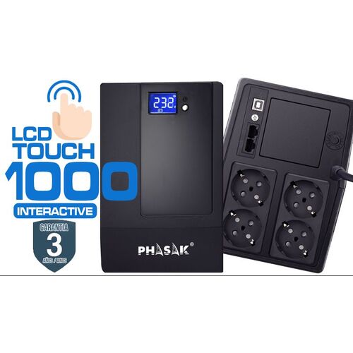 SAI PHASAK 1000VA Esential Interactivo - PH9410 Pantalla tctil con USB + RJ45