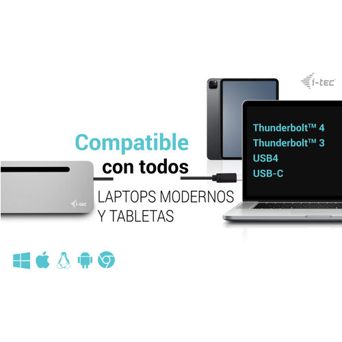 Docking Station HUB i-tec USB-C, RJ45 Metal Ergonomic 3x 4K Display 100W + Cargador universal 100W