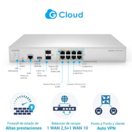 ENGENIUS Gateway/Router SD-WAN ESG620 8 puertos 2.5 Gigabit (1 WAN/7 LAN), 4 puertos LAN PoE, 2 slot SFP+ (1 WAN/1 LAN), balanceador de cargas 2 WAN, servidor VPN, 1 USB para 4G/5G, firewall L3, gestión Cloud