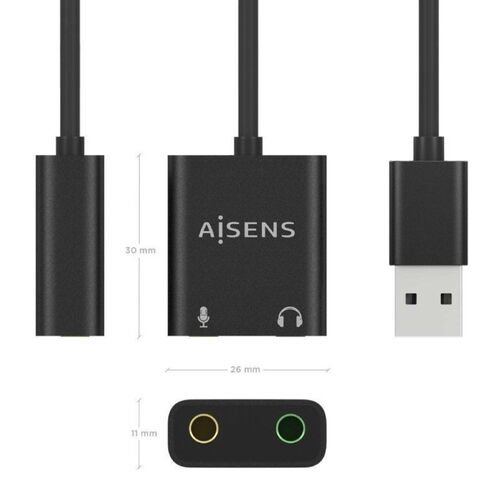 Tarjeta de Sonido Aisens A106-0769/ USB Macho - 2xJack 3.5 Hembra