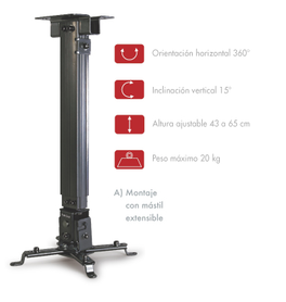 SOPORTE DE TECHO FONESTAR EXTENSIBLE PARA PROYECTOR LCD 360 HORIZONTAL 15 VERTICAL COLOR PLATA