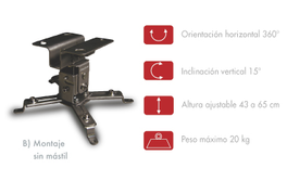 SOPORTE DE TECHO FONESTAR EXTENSIBLE PARA PROYECTOR LCD 360 HORIZONTAL 15 VERTICAL COLOR PLATA