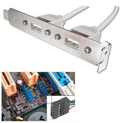 BRACKETS USB 2 CONECTORES USB TIPO A. (CONEXIN A PLACA 2X5 PINES)