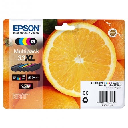 CARTUCHO MULTIPACK MAGENTA EPSON 33XL - 5 COLORES - 47ML - NARANJA - PARA XP-530 / XP-540 / XP-630 / XP-635 / XP-640 / XP-645 / XP-830 / XP-900