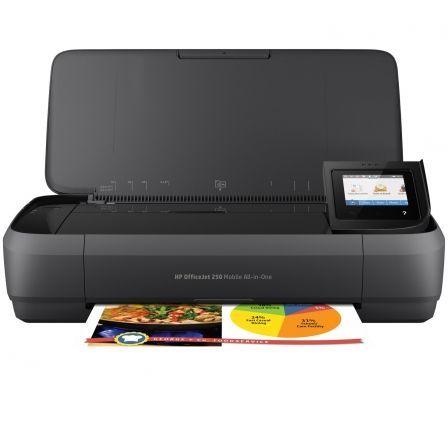 MULTIFUNCION WIFI PORTATIL HP OFFICEJET 250 MOBILE AIO - IMPRESION SIN BORDES - SCAN 600PPP - BATERIA - USB - CART 62 BK/COLOR XL