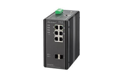 SWITCH 6 PUERTOS 10/100/1000 MBPS+2 SLOT FIBRA SFP 1000 MBPS. formato carril DIN, IP31, 4 puertos POE 802.3 af/at hasta 120 W. GestiSNMP v1, v2c