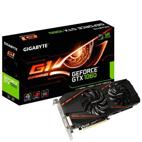 TARJETA GRAFICA GIGABYTE GV-N1060G1 GAMING-6GD 2.0, NV, GTX1060, GDDR5, 6GB, 192BIT, DVI+HDMI+3DP, WINDFORCE 2X