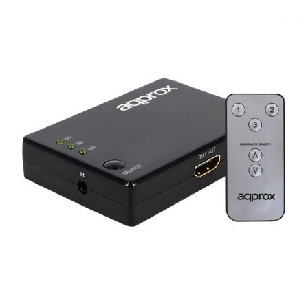 SWITCH MULTIPLEXOR HDMI APPROX APPC29V2 - 3 ENTRADAS - 1 SALIDA - BOTN MANUAL + CONTROL REMOTO - RENDIMIENTO HASTA 2.5GBPS