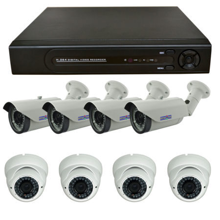 Kit DVR de 4 canales + 4 cmaras domo + 4 fuentes de alimentacin